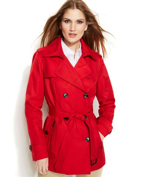 michael kors red leather trench coat|Michael Kors belted trench coats.